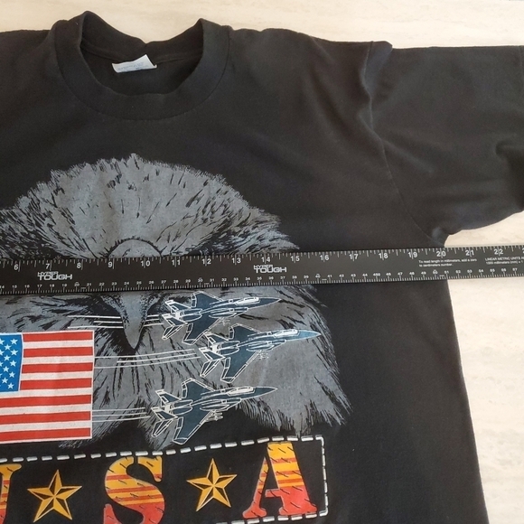 VINTAGE Logo 7 Tshirt Mens Large Black Cotton Single Stitch Eagle USA Flag‎ - Picture 5 of 9
